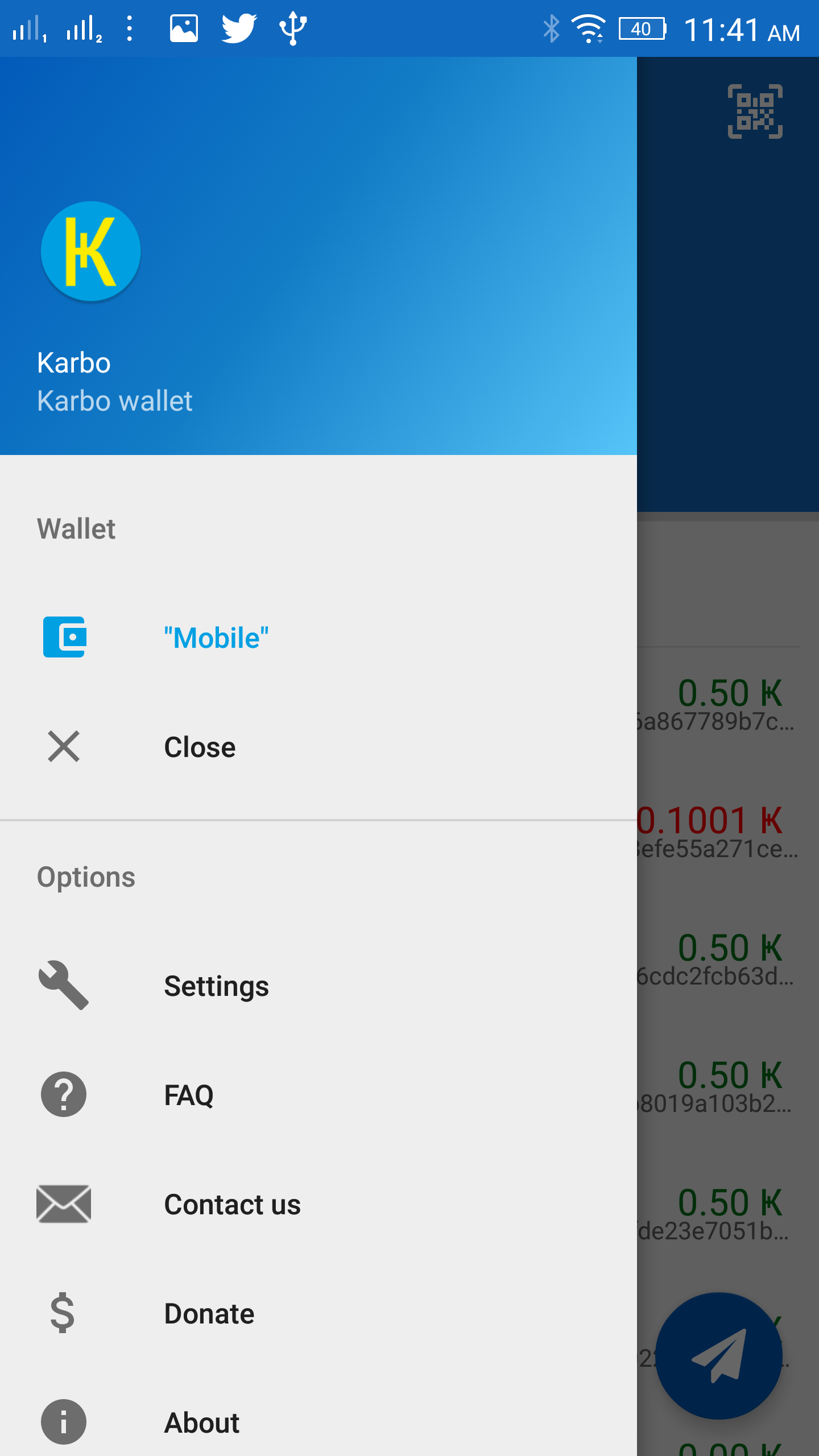 Mobile Wallet App Menu